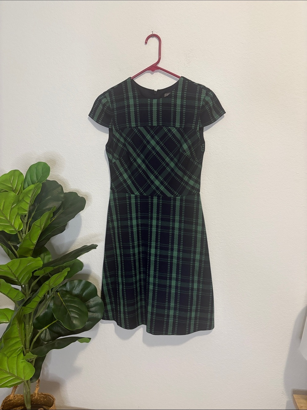 Green Plaid Cap-Sleeve Fit & Flare Dress 4